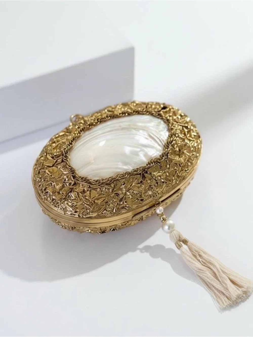 Natural Shell Clutch - Brass Frame Statement Clutch